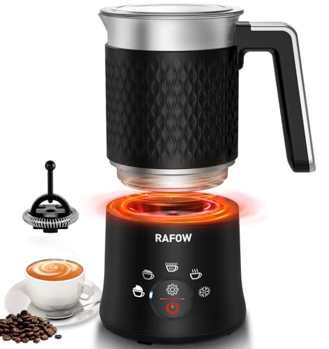 Milchaufschäumer Elektrisch 5 in 1 - Automatische Milchschäumer 350ml Großes Fassungsvermögen Milch Dampfer Spülmaschinenfest für Heißer Kalter Milchschaum Heiße Schokolade Latte Cappuccino Schwarz von Rafow