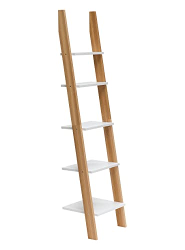 Ragaba ASHME Bücherregale Holzleiter-Regal 45cm Breit x 180 cm Höhe, FSC Eschenholz, Einfache Montage | Weiß von Ragaba