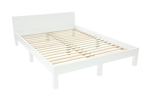 RAGABA DABI Bett, Extra Lang 220cm x Breit 200cm | Buchenholzbeine + laminierter MDF-Plattenrahmen, Lattenrost enthalten | Weiß von RAGABA