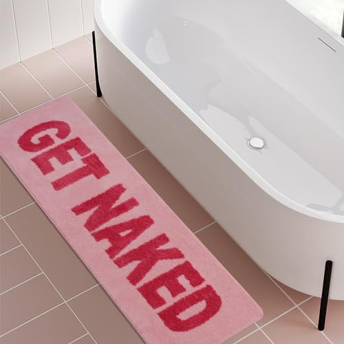 Ragelion Badematte Get Naked Bath Mat Badteppich Schwarz Rosa Badezimmer Teppich Bad Teppich rutschfest Waschbar (rosa, 120 x 45cm) von Ragelion