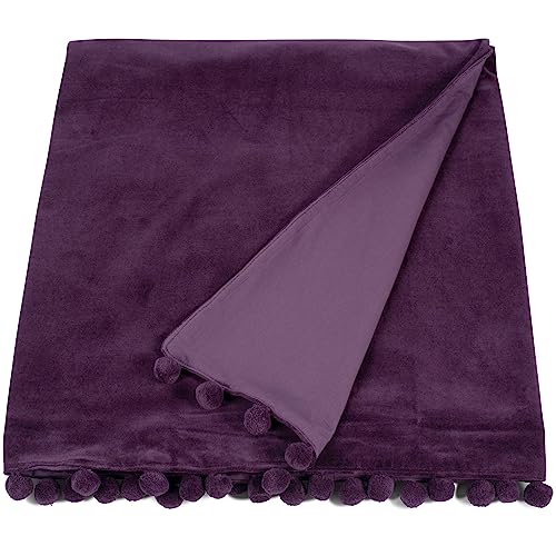 Ragged Rose Belinda Aubergine Samt Pom Überwurf, Polyester 100% Baumwolle, 140 x 180 cm von Ragged Rose