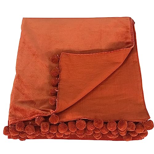 Ragged Rose Belinda Orange Samt Pom Überwurf, Baumwolle, 140 cms x 180 cms von Ragged Rose