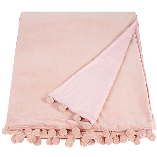 Ragged Rose Arabella Überwurf, Samt, mit Bommeln, Rosa, Baumwolle, Blush Pink, 180 x 140 cms von Ragged Rose