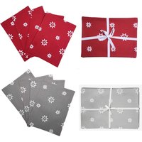 Set Von 4 Weihnachts-Tischsets, Baumwoll-Tischsets, Schneeflocken-Tischsets, Rechteckige Tischsets, Rote Graue Tischsets von RaggedRoseLtd