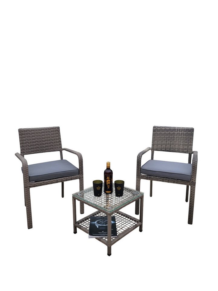 Ragnarök Möbel-Design Garten-Essgruppe Balkon Set, (Set, Alu, Polyrattan), platzsparende Stapelstühle von Ragnarök Möbel-Design