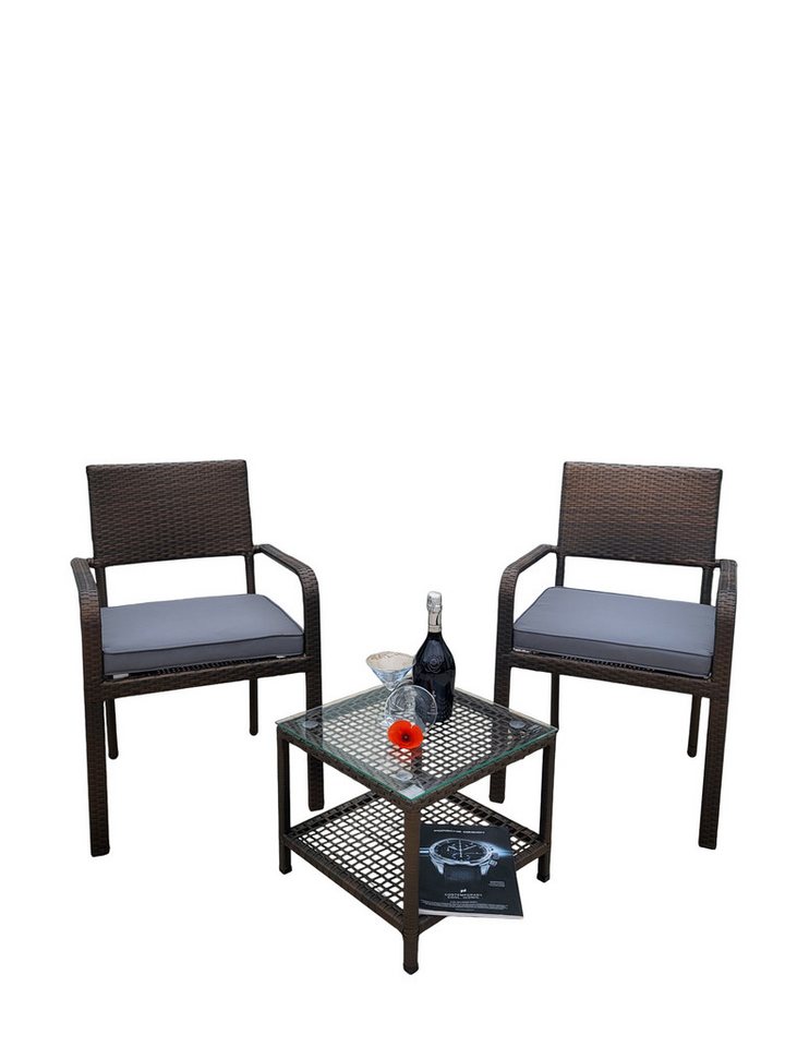 Ragnarök Möbel-Design Garten-Essgruppe Balkon Set, (Set, Alu, Polyrattan), platzsparende Stapelstühle von Ragnarök Möbel-Design