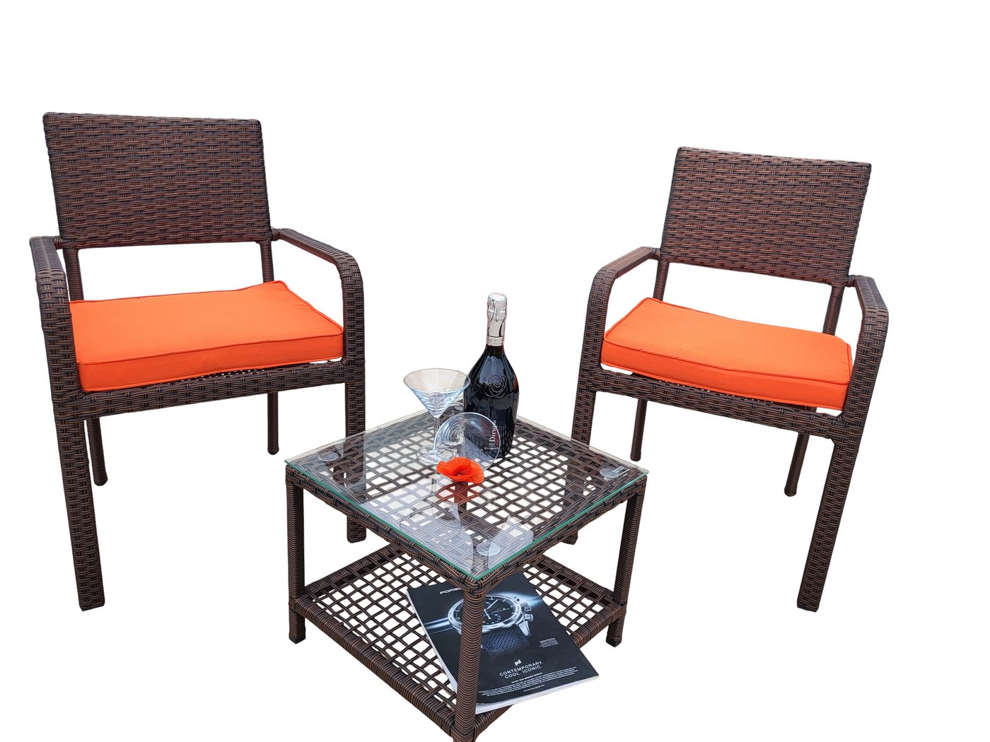 Ragnarök Möbel-Design Garten-Essgruppe Balkon Set, (Set, Alu, Polyrattan), platzsparende Stapelstühle von Ragnarök Möbel-Design