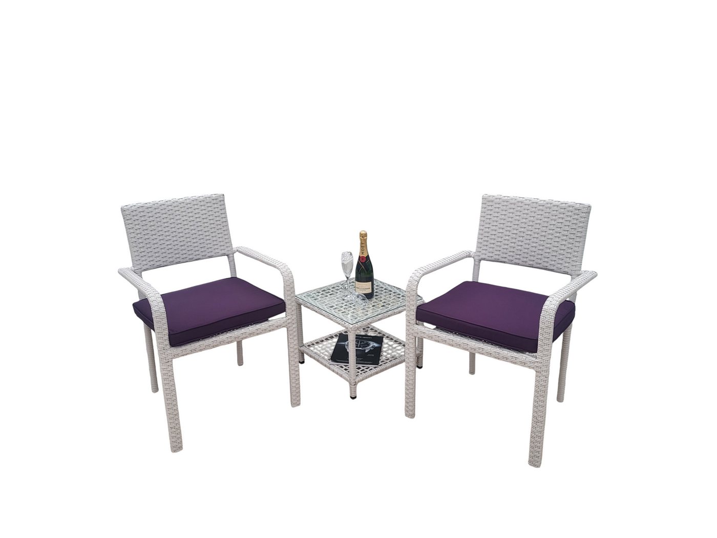 Ragnarök Möbel-Design Garten-Essgruppe Balkon Set, (Set, Alu, Polyrattan), platzsparende Stapelstühle von Ragnarök Möbel-Design