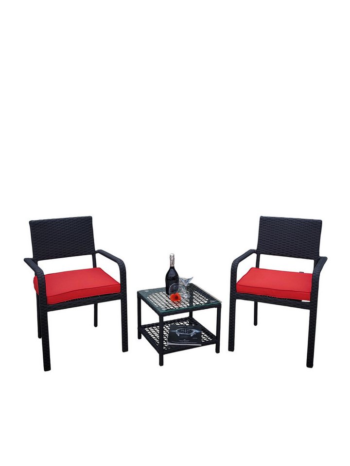 Ragnarök Möbel-Design Garten-Essgruppe Balkon Set, (Set, Alu, Polyrattan), stapelbare Stühle von Ragnarök Möbel-Design