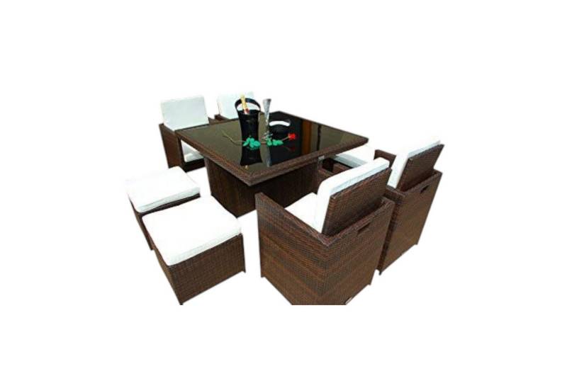 Ragnarök Möbel-Design Garten-Essgruppe Esstisch Set Heimdall 4+4, (Set, Polyrattan, Alu, Würfelsystem) von Ragnarök Möbel-Design