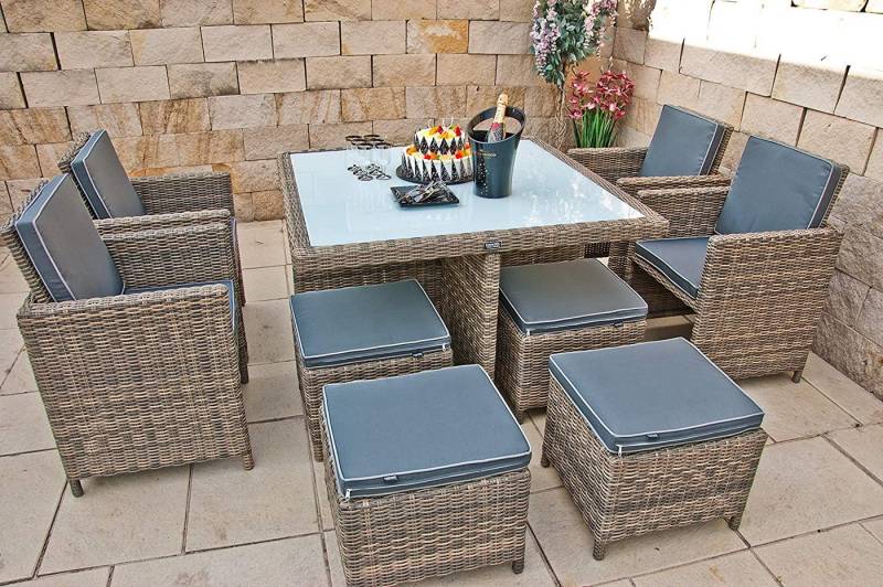 Ragnarök Möbel-Design Garten-Essgruppe Esstisch Set Heimdall 4+4, (Set, Polyrattan, Alu, Würfelsystem), Rückenlehnen sind klappbar von Ragnarök Möbel-Design