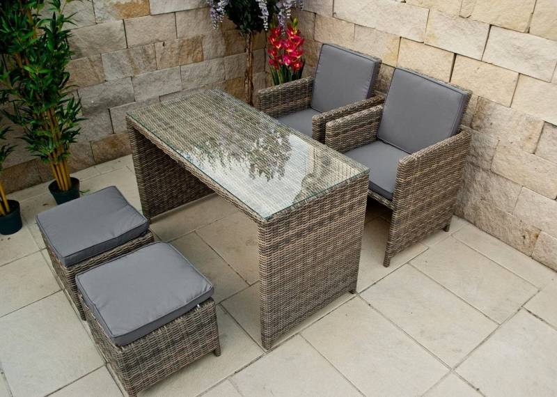 Ragnarök Möbel-Design Garten-Essgruppe HEIMDALL Esstisch Set 2+2, (Set, Polyrattan, Alu), 10 Jahre Garantie auf UV Beständigkeit des Polyrattan, Würfelsystem von Ragnarök Möbel-Design