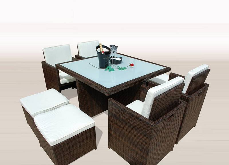 Ragnarök Möbel-Design Garten-Essgruppe Heimdall Esstisch Set 4+4, (Set, Polyrattan, Alu, Würfelsystem), Würfelsystem, klappbare Rückenlehne von Ragnarök Möbel-Design