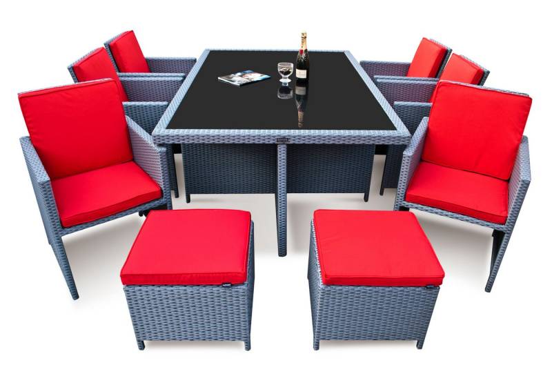 Ragnarök Möbel-Design Garten-Essgruppe Heimdall Esstisch Set 6+4, (Set), Würfelsystem, klappbare Rückenlehne von Ragnarök Möbel-Design
