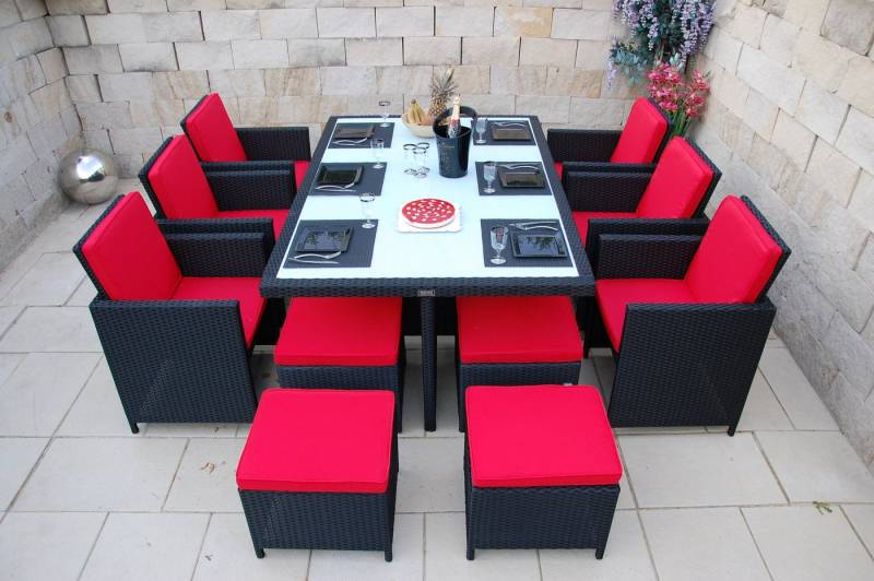 Ragnarök Möbel-Design Garten-Essgruppe Heimdall Esstisch Set 6+4, (Set, Polyrattan, Alu), Würfelsystem von Ragnarök Möbel-Design