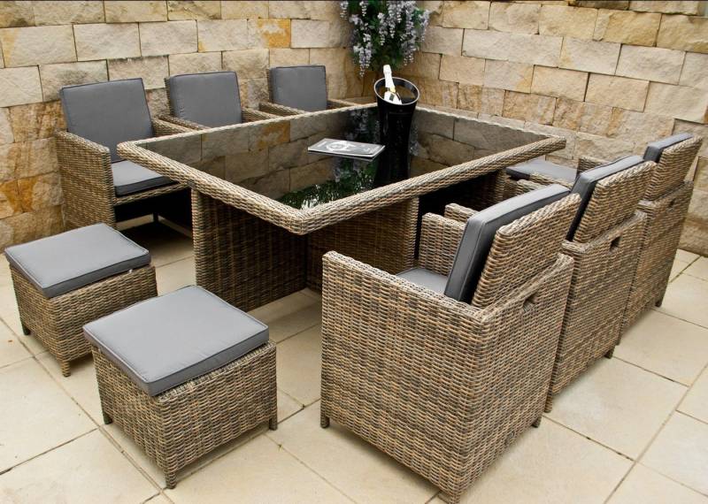Ragnarök Möbel-Design Garten-Essgruppe Heimdall Esstisch Set 6+4, (Set, Polyrattan, Alu), Würfelsystem von Ragnarök Möbel-Design