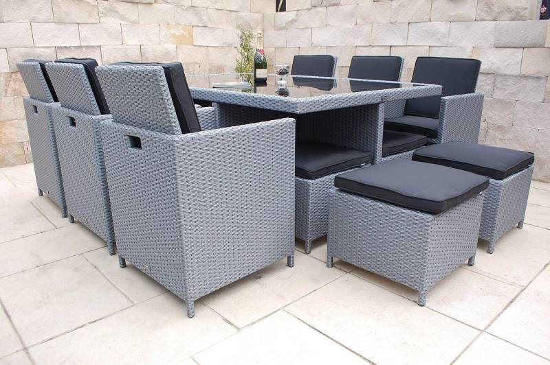 Ragnarök Möbel-Design Garten-Essgruppe Heimdall Esstisch Set 6+4, (Set, Polyrattan, Alu), klappbare Rückenlehne, Würfelsystem von Ragnarök Möbel-Design