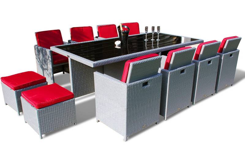 Ragnarök Möbel-Design Garten-Essgruppe Heimdall Esstisch Set 8+4, (Set, Polyrattan, Alu), Würfelsystem, klappbare Rückenlehne von Ragnarök Möbel-Design