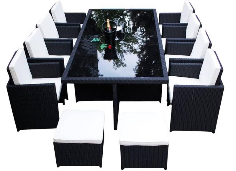 Ragnarök Möbel-Design Garten-Essgruppe Heimdall Esstisch Set 8+4, (Set, Polyrattan, Alu), Würfelsystem, klappbare Rückenlehne von Ragnarök Möbel-Design
