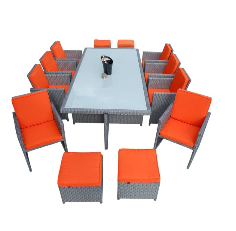 Ragnarök Möbel-Design Garten-Essgruppe Heimdall Esstisch Set 8+4, (Set, Polyrattan, Alu), umklappbare Rückenlehnen, Würfelsystem von Ragnarök Möbel-Design