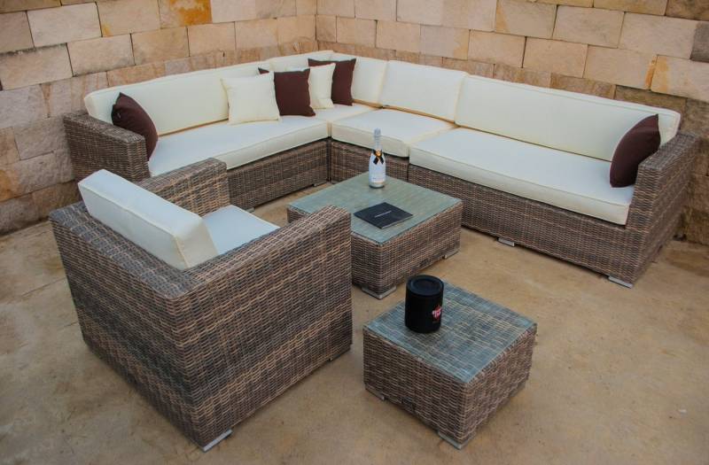 Ragnarök Möbel-Design Gartenlounge-Set Narvik, (Set, Ecklounge, Polyrattan, Alu), Sitzpolster ca. 16 cm dick und haben 2 intergrierte Härtegrade von Ragnarök Möbel-Design