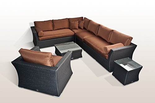 PolyRattan - DEUTSCHE Marke - EIGNENE Produktion - 8 Jahre GARANTIE auf UV Besträndigkeit Ragnarök Lounge Gartenmöbel Polster Braun Rattan SCHWARZ Aluminium Rostfrei von Ragnarök-Möbeldesign