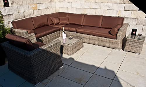 Ragnarök-Möbeldesign PolyRattan Lounge - Deutsche Marke - eigene Produktion - 8 Jahre Garantie auf UV Beständig - Garten Möbel Natur-Farben H Rundrattan Gartenmöbel Alu von Ragnarök-Möbeldesign