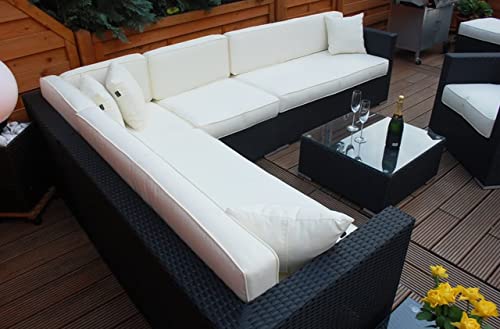 Ragnarök-Möbeldesign PolyRattan Lounge - DEUTSCHE Marke - 8 Jahre GARANTIE auf UV-Beständigkeit - EIGENE Produktion - Garten Möbel incl. Glas und Polster schwarz Gartenmöbel von Ragnarök-Möbeldesign