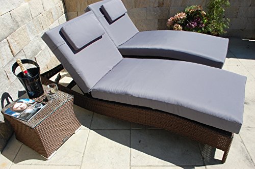 PolyRattan Sonnenliege Deutscher Hersteller - 8 Jahre GARANTIE Polster Tisch Glasplatte 2 Sonneliegen Set Belastbar 180Kg braun Gartenmöbel Rattan Polster grau PolyRattan Sonnenliege Deutscher Hersteller - 8 Jahre GARANTIE Polster Tisch Glasplatte 2 Sonneliegen Set Belastbar 180Kg braun Gartenmöbel Rattan Polster grau von Ragnarök-Möbeldesign