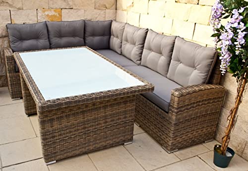 Ragnarök-Möbeldesign DEUTSCHE Marke - EIGNENE Produktion 8 Jahre GARANTIE auf UV-Beständigkeit PolyRattan Gartenmöbel Tisch + Dinning Lounge von Ragnarök-Möbeldesign
