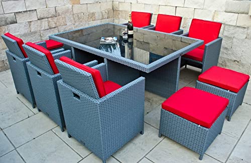 Ragnarök-Möbeldesign Heimdall Premium PolyRattan - Deutscher Hersteller - 8 Jahre GARANTIE - Aluminium Gartenmöbel Essgruppe Grau Rot Rostfrei Sitzgruppe von Ragnarök-Möbeldesign