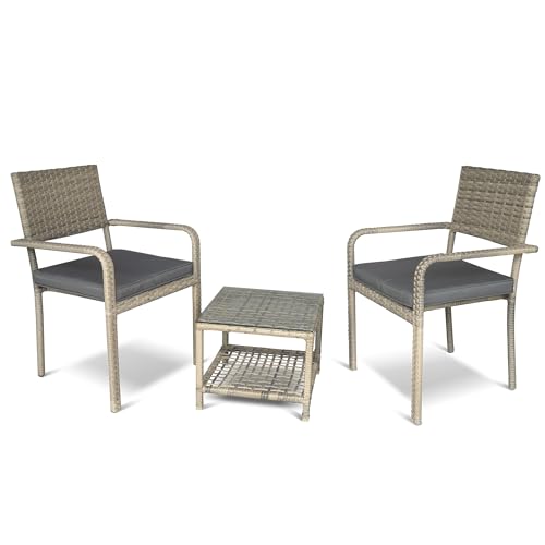 Ragnarök-Möbeldesign Made in Germany - 8 Jahre Garantie - Aluminium Polyrattan Gartenmöbel Balkon Set Stuhl stapelbar Beistelltisch Glasplatte Naturfarben Polster SCHWARZ Tisch Dining von Ragnarök-Möbeldesign