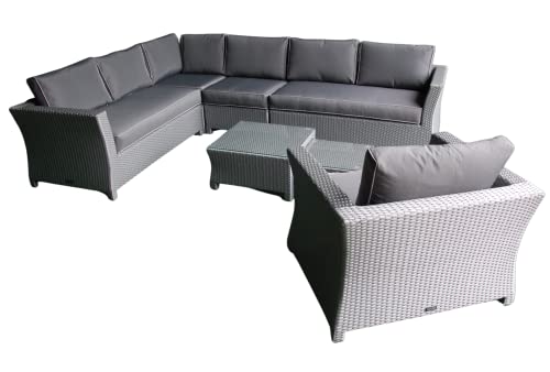 Ragnarök-Möbeldesign PolyRattan - DEUTSCHE Marke - EIGNENE Produktion - 8 Jahre GARANTIE auf UV Besträndigkeit - Lounge Garten Möbel Glas Polster Grau Gartenmöbel Aluminium Rostfrei Sofa von Ragnarök-Möbeldesign