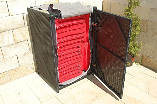 Ragnarök-Möbeldesign PolyRattan Kissenbox DEUTSCHE Marke - EIGNENE Produktion - 8 Jahre GARANTIE incl. Glasplatte für 20 issen Schwarz Gartenmöbel Aluminium Rattan Beistelltisch Stehtisch von Ragnarök-Möbeldesign