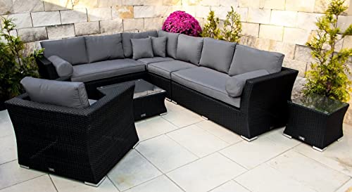 Ragnarök-Möbeldesign PolyRattan Lounge DEUTSCHE Marke - EIGENE Produktion - 8 Jahre GARANTIE auf UV Besträndigkeit SCHWARZ Gartenmöbel Aluminium von Ragnarök-Möbeldesign