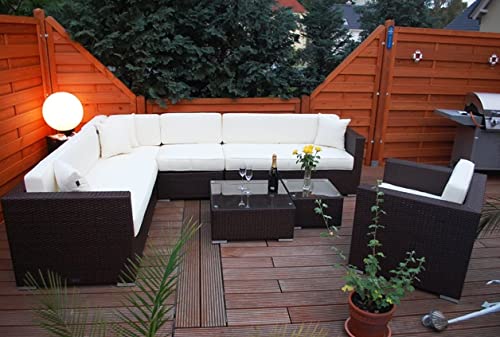 Ragnarök-Möbeldesign PolyRattan Lounge DEUTSCHE Marke - EIGNENE Produktion - 8 Jahre GARANTIE auf UV-Beständigkeit - Garten Möbel Glas Polster braun Gartenmöbel Aluminium Sessel Sofa Rostfrei von Ragnarök-Möbeldesign