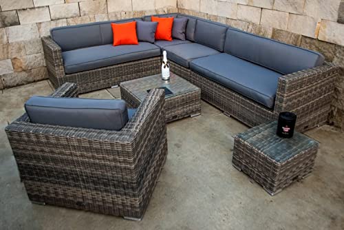 Ragnarök-Möbeldesign PolyRattan Lounge - Deutscher Hersteller - 8 Jahre GARANTIE - Gartenmöbel Sitzgruppe Tisch Aluminium Rostfrei auch Seitenverkehrt stellbar Sessel Rattan Natur Polster Grau von Ragnarök-Möbeldesign