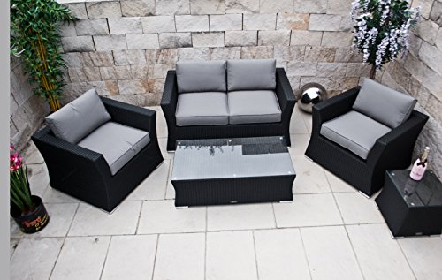 Ragnarök-Möbeldesign PolyRattan Lounge Set DEUTSCHE Marke - EIGNENE Produktion 8 Jahre GARANTIE auf UV-Beständigkeit Garten Möbel incl. Glas und Polster (schwarz) Gartenmöbel von Ragnarök-Möbeldesign