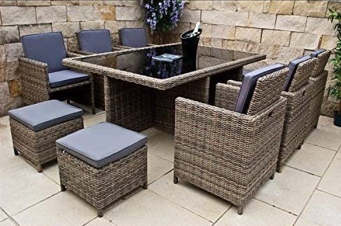 Ragnarök-Möbeldesign Premium PolyRattan - Deutscher Hersteller - 8 Jahre GARANTIE - Aluminium Gartenmöbel Essgruppe Tisch Stuhl Hocker Polster Rostfrei Grau Schwarz Esstisch Rattan Sitzgruppe von Ragnarök-Möbeldesign