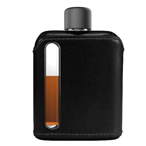 Ragproper Moderner Glas-Flachmann – langlebiger Flachmann für Whiskey für Männer & Frauen – Trinkflasche für Männer – Glas-Leder-Flachmann für Spirituosen (Single Shot 100 ml, schwarz) von Ragproper