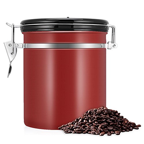 1,5 Liter Vakuum Kaffeedose Edelstahl Aromaverschluss Kaffee Luftdichte Kaffeebohnen Kanister für die Aufbewahrung in der Küche(rot) von Raguso