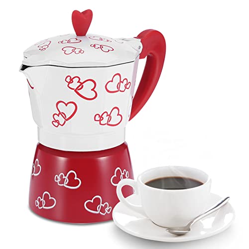 Aluminium Moka Kaffeemaschine, langlebige Espresso Mokka Herd Kaffeemaschine Kettle Pot für Haushaltsbüro(Red Heart Small) von Raguso