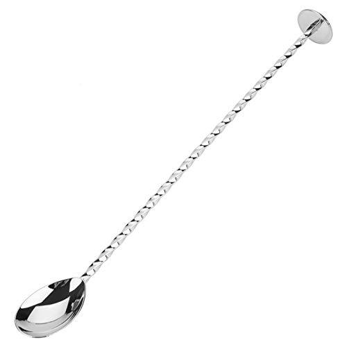 Cocktail Mixing Stick Edelstahl Löffel mit langem Griff Exquisites rutschfestes Mischwerkzeug mit verdrehtem Griff für Bar Bartender Getränkekaffee(Spoon with masher-Silber) von Raguso