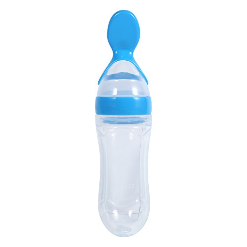 Silikon Baby Löffel Auslaufsicher Squeeze Feeder Baby Löffel Flasche Säuglingsernährungslöffel für frisches Getreide(blue) von Raguso