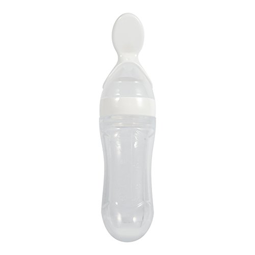 Silikon Baby Löffel Auslaufsicher Squeeze Feeder Baby Löffel Flasche Säuglingsernährungslöffel für frisches Getreide(white) von Raguso