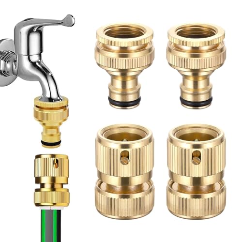Raheem 2 Pairs 1/2 Zoll und 3/4 Zoll 2-in-1 Messing Schlauchanschluss Innengewinde Wasserhahnanschluss Adapter für Wasserhahn,Gartenschlauch,Gartenbewässerung, Autowäsche und Haushaltsnutzung von Raheem
