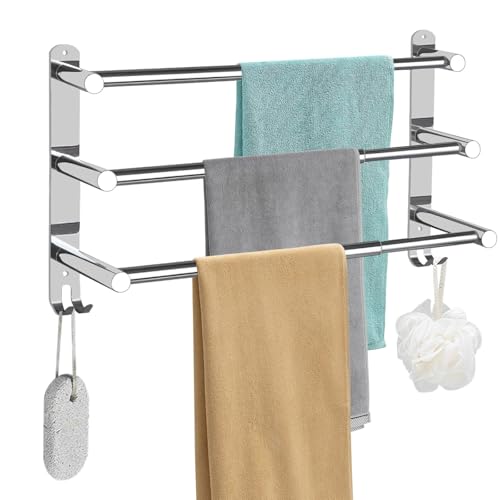 Raheem 43–75 cm Handtuchhalter Ohne Bohren Ausziehbar 3-Schicht Edelstahl Handtuchstange Selbstklebend mit 2 Haken Wandmontage Badetuchhalter für Badezimmer Küche, Wasserdicht Rostfrei (Silber) von Raheem