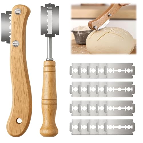 2 Stück Bäckermesser, Teigmesser mit 20 Rasierklinge, Baguettemesser Brot Lahm Scoring Tool Set, Brot Bäcker Cutter, Bäckerklinge Ritzmesser zum Einschneiden für DIY Brot Backen von Raheem