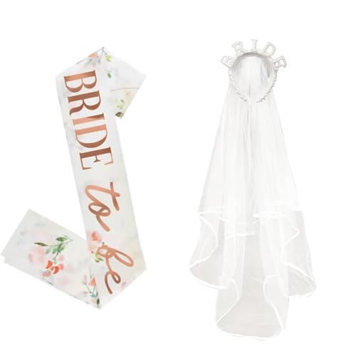 Raheem Bride to Be Zubehör-Set mit Diamant-Braut-Stirnband, Schleier und Satin-Schärpe, ideal für Brautpartys, Junggesellinnenabschiede, Junggesellinnenabschiede, Junggesellinnenabschiede und Raheem Bride to Be Zubehör-Set mit Diamant-Braut-Stirnband, Schleier und Satin-Schärpe, ideal für Brautpartys, Junggesellinnenabschiede, Junggesellinnenabschiede, Junggesellinnenabschiede und von Raheem