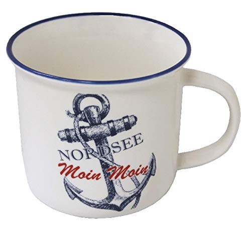 Rahlf Becher mit Anker, Nordsee und Moin Moin Aufdruck, ca 13x8,5 cm von Rahlf